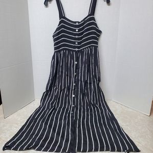 Forever 21 Black White Striped Button Front Dress Sz S Semi Sheer Cover Up New